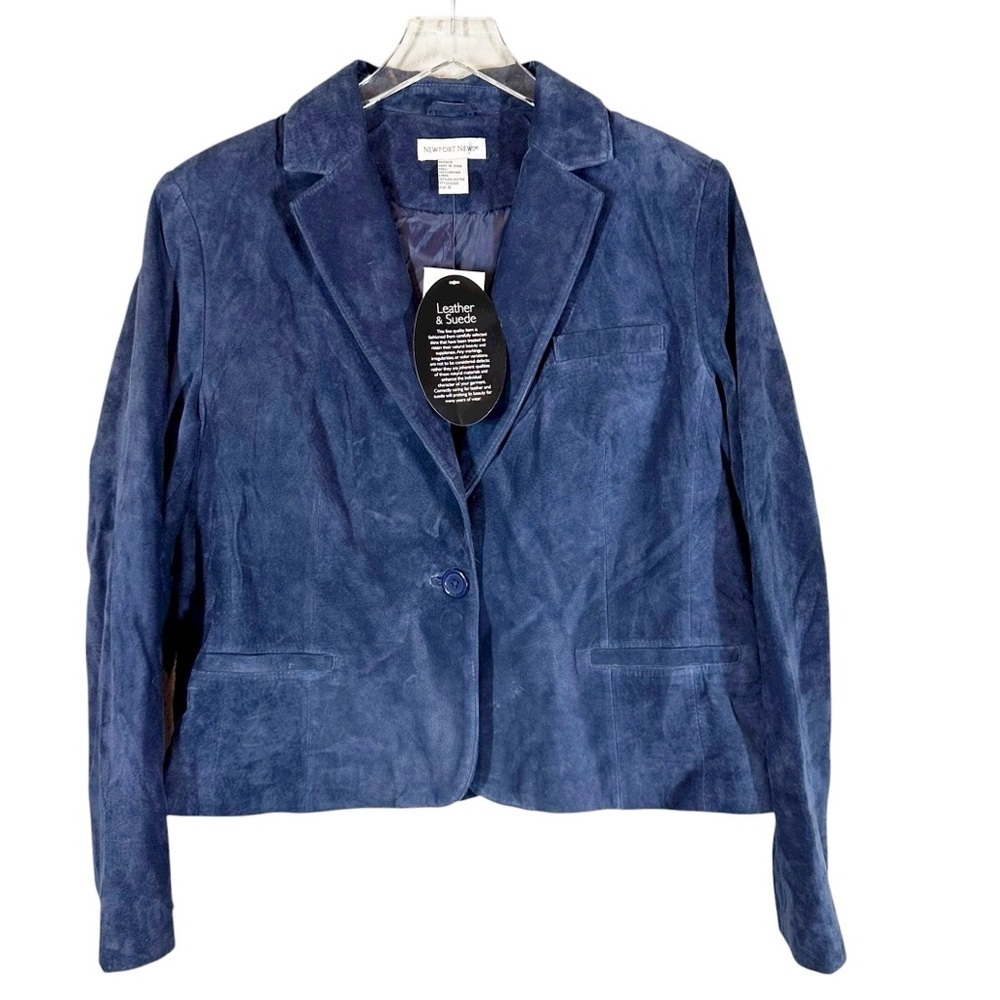 NEWPORT NEWS Women's Plus Size 18 Blue Suede 1 Button Blazer